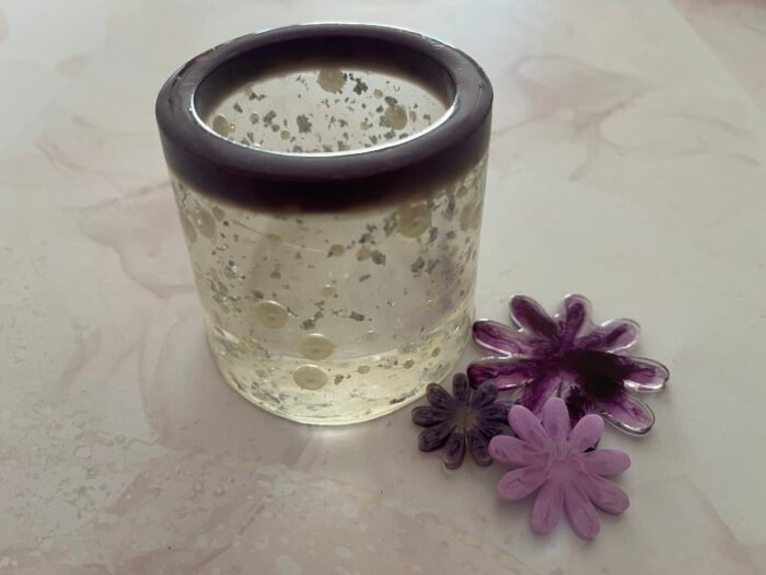Misa Allium Bowl- Purple Border, Transparent Body, White Pearls - Image 3