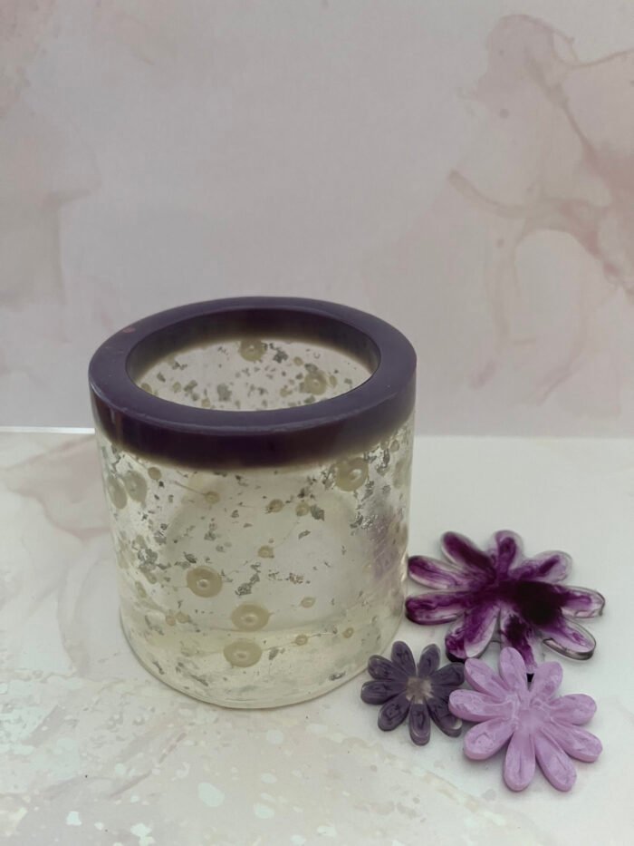 Misa Allium Bowl- Purple Border, Transparent Body, White Pearls - Image 4