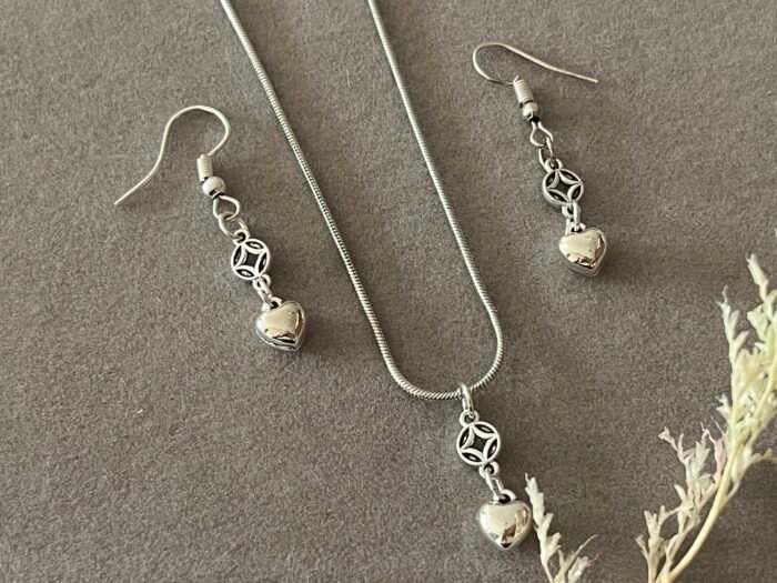 Misa Groovy Heart Charm Necklace & Earrings Set