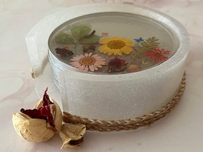 Misa Allium Coasters- Silver-  Set of 4 with Holder