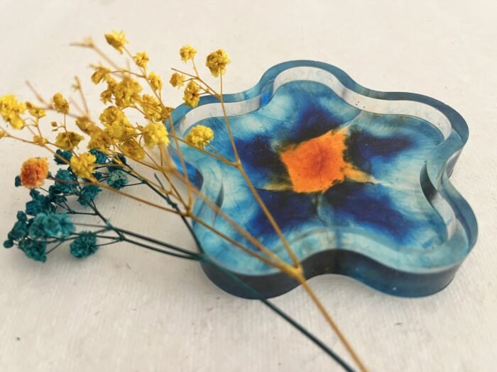 Misa Flora Coaster- Aqua Blue & Orange - Image 3
