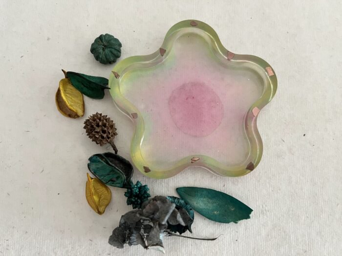 Misa Flora Coaster- Transparent with Green, Pink & Bronze