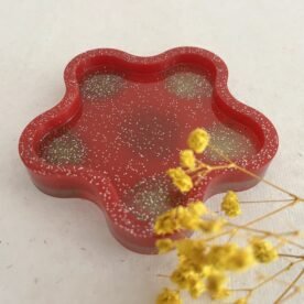 Misa Flora Coaster- Deep Red with Green & Gold- 3 IMG 4458 scaled 1