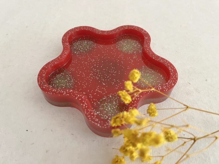 Misa Flora Coaster- Deep Red with Green & Gold-