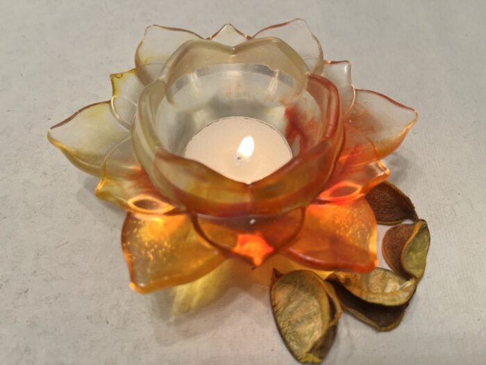 Misa Lotus Allure T-lite Candle Rest (Small)- Yellow & Orange