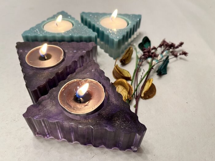 Misa Iris T-lite Candle Rest- Mauve & Silver- Set of 2 - Image 3
