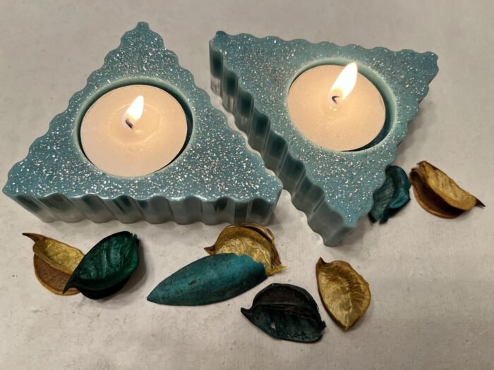 Misa Iris T-lite Candle Rest- Opaque White & Teal- Set of 2 - Image 2