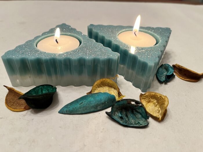 Misa Iris T-lite Candle Rest- Opaque White & Teal- Set of 2