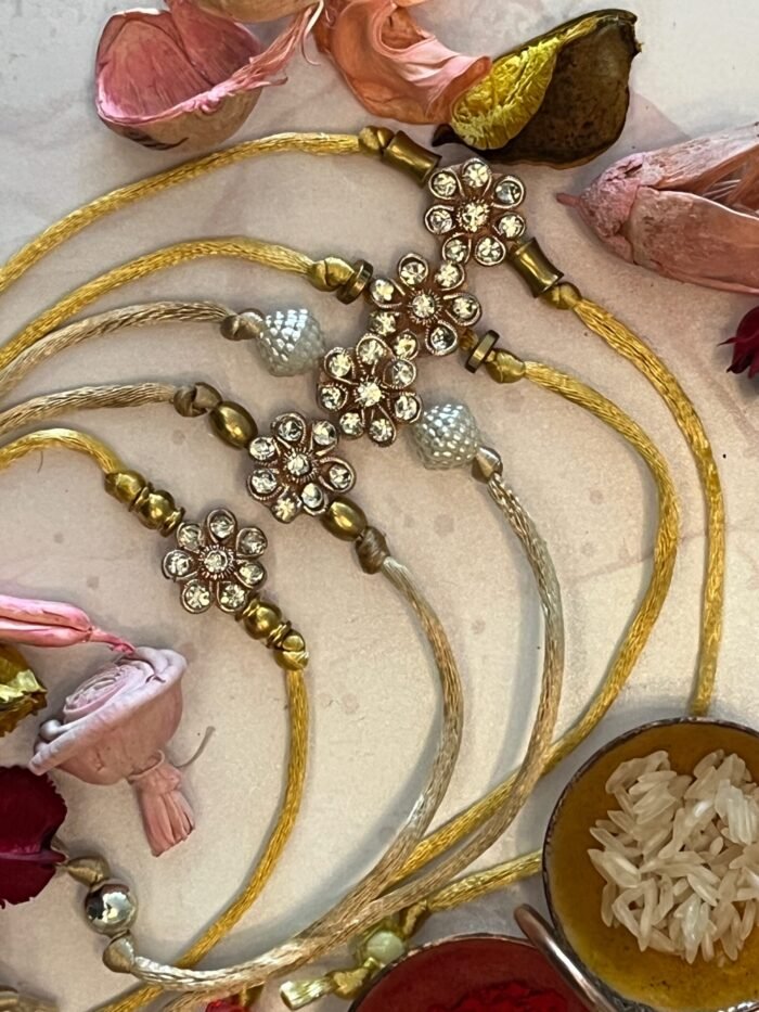 Misa White & Gold Floral Rakhi - Image 5