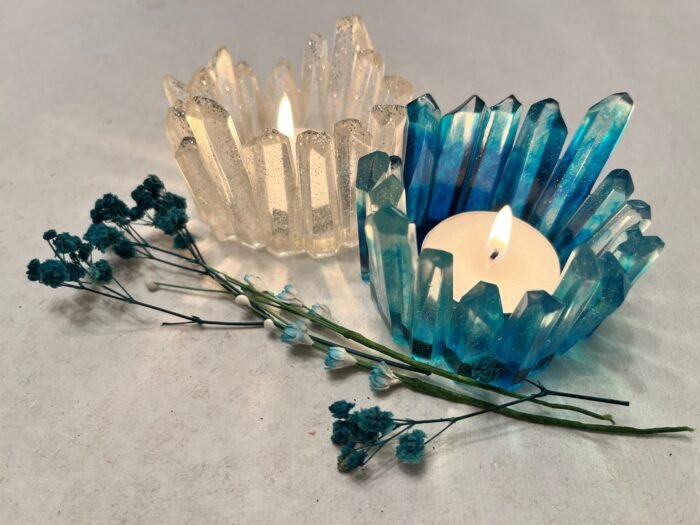 Misa Quartz T-lite Candle Rest- Transparent white & gold - Image 2