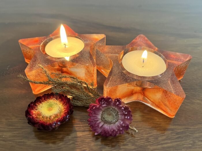 Misa Night Star T-lite Candle Rest- Fiery orange- Set of 2