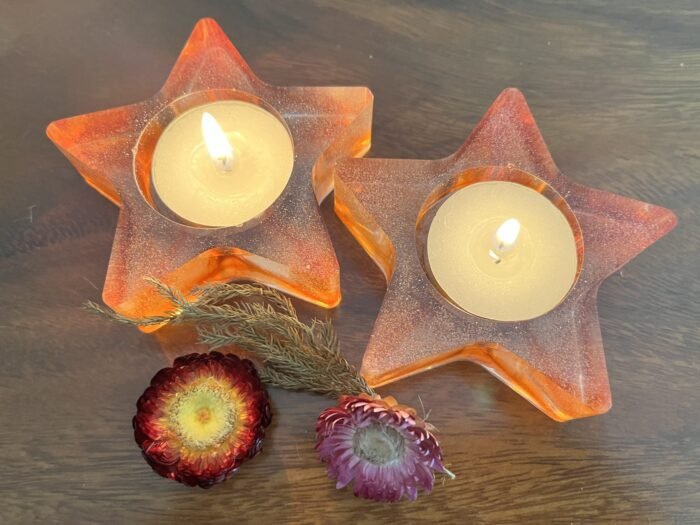 Misa Night Star T-lite Candle Rest- Fiery orange- Set of 2 - Image 2