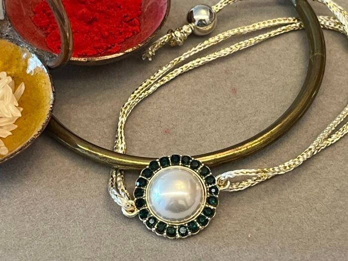 Misa Pearl & Green Stone Rakhi - Image 2