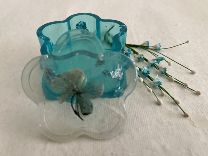 Misa Flora Trinket Box- Turquoise Blue with Flowers & Silver