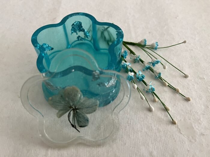 Misa Flora Trinket Box- Turquoise Blue with Flowers & Silver - Image 3