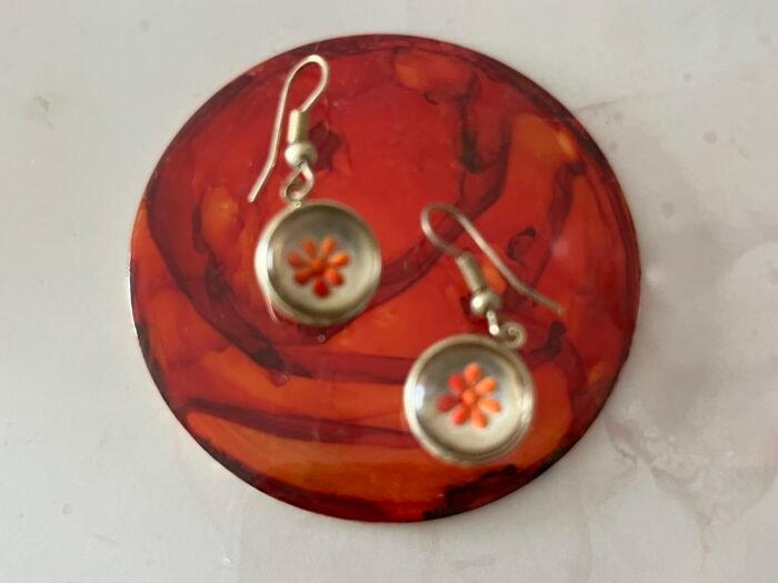 Misa Allium Silver Earrings with Pink Flower - Image 3