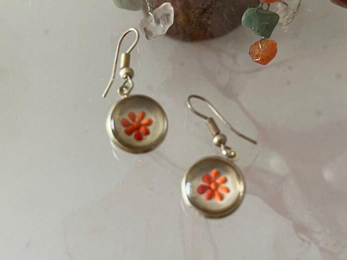 Misa Allium Silver Earrings with Pink Flower