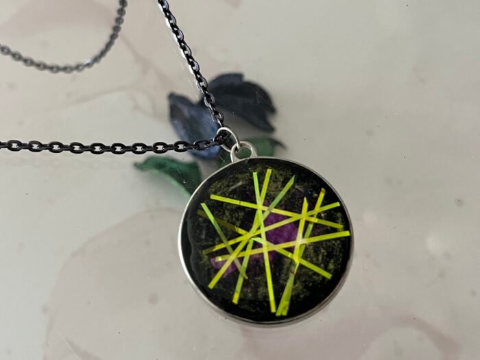 Necklace- Misa Allium Pendant with Black Cable Chain- Shaded Purple &  Iridescent streaks - Image 2
