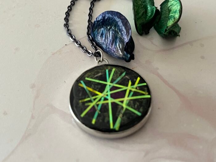 Necklace- Misa Allium Pendant with Black Cable Chain- Shaded Purple &  Iridescent streaks - Image 4
