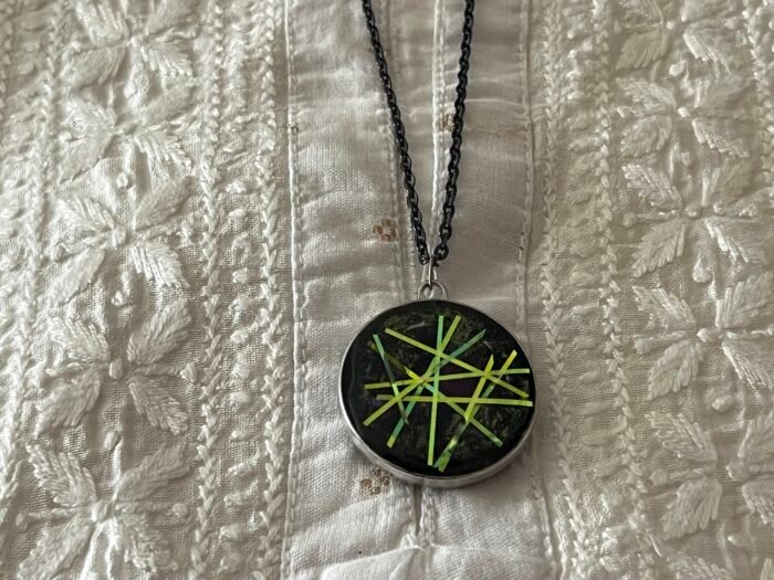 Necklace- Misa Allium Pendant with Black Cable Chain- Shaded Purple &  Iridescent streaks - Image 3
