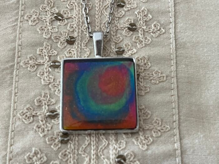 Necklace- Misa Cornus Pendant- Shimmer Red, Blue, Green &  Gold - Image 3