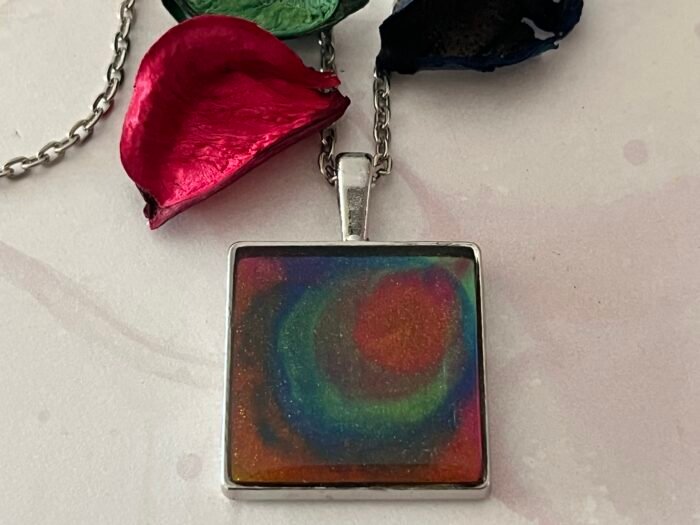 Necklace- Misa Cornus Pendant- Shimmer Red, Blue, Green &  Gold