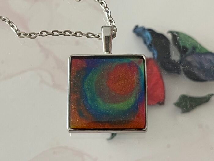 Necklace- Misa Cornus Pendant- Shimmer Red, Blue, Green &  Gold - Image 2