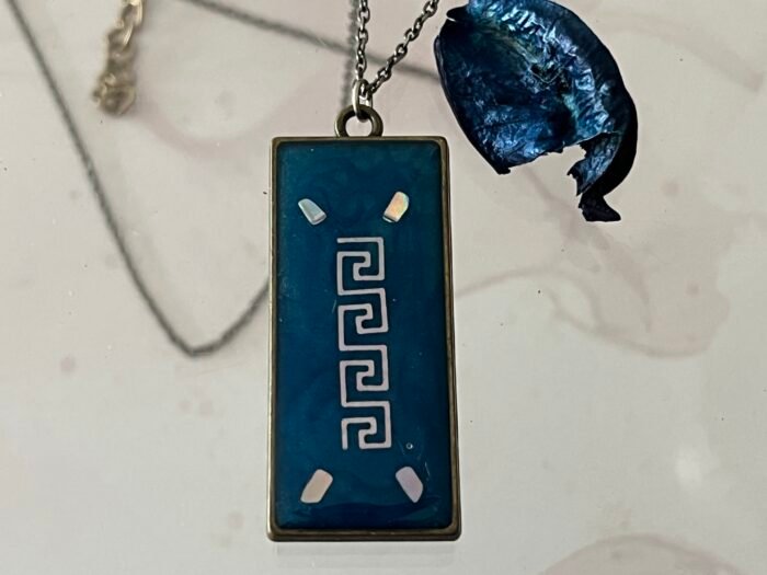 Necklace- Misa Emerald Pendant with Oxidised Silver Link Chain- Midnight Blue, Holographic design
