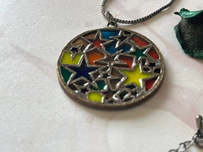Necklace- Misa Allium Star Glass Antique Pendant with Antique Oxidised Chain - Image 2