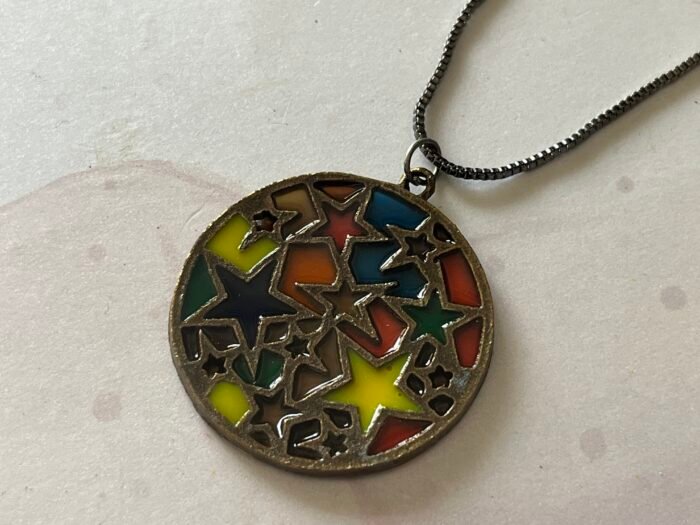 Necklace- Misa Allium Star Glass Antique Pendant with Antique Oxidised Chain