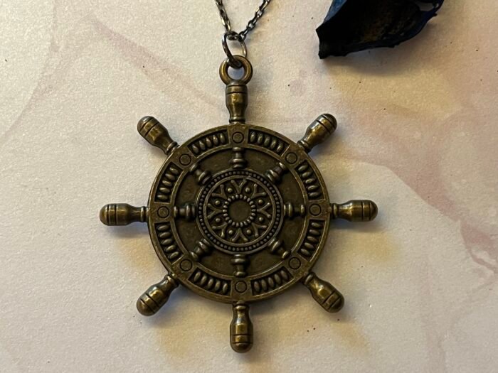 Necklace- Misa Steer Pendant with Antique Link Chain- Midnight Blue, Holographic design - Image 3