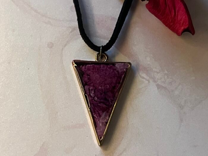 Necklace- Misa Iris Pendant with Black Leather Cord - Opaque Purple &  White - Image 3