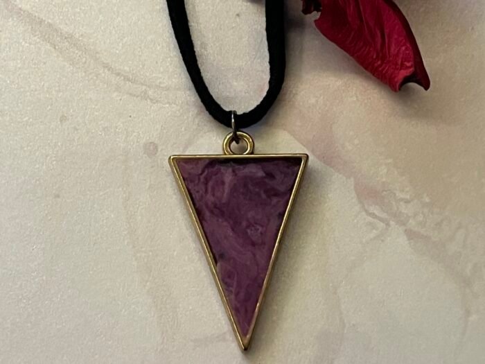 Necklace- Misa Iris Pendant with Black Leather Cord - Opaque Purple &  White