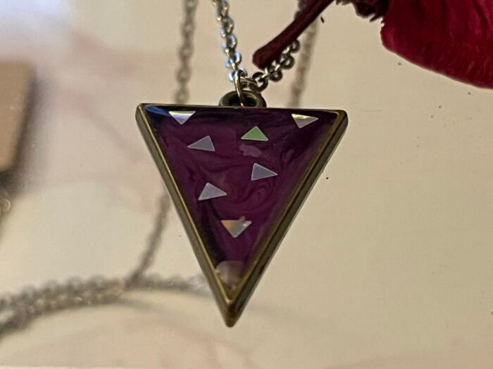 Necklace- Misa Iris Pendant with Silver Cable Chain- Midnight Purple, Holographic Triangles - Image 2