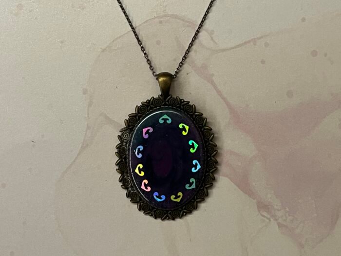 Necklace- Misa Achillea Pendant with Antique Link Chain- Purplish blue, Holographic design - Image 4