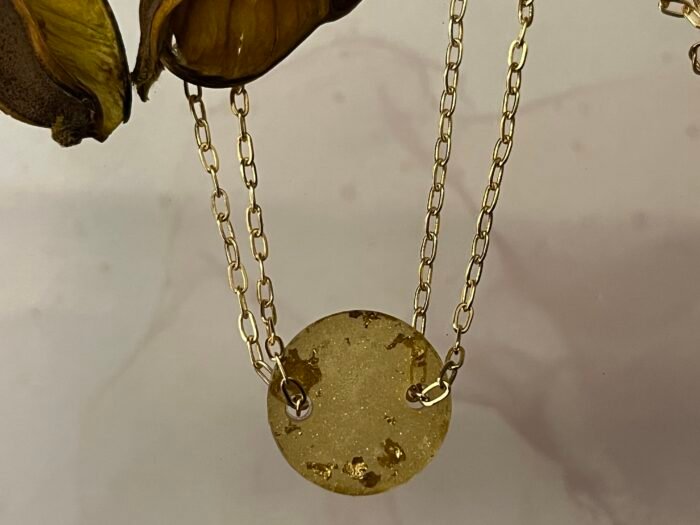Necklace- Misa Allium Resin Pendant- Transparent Gold
