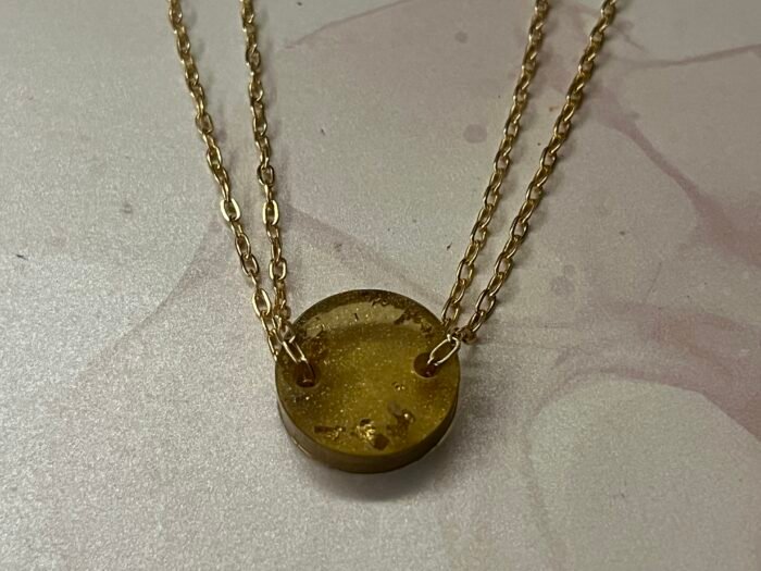 Necklace- Misa Allium Resin Pendant- Transparent Gold - Image 3