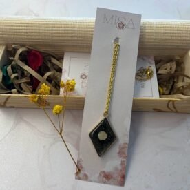 Necklace- Misa Kite Pendant- Iridescent transparent Golden Black base with Round Mirror 5 IMG 8341 scaled 1