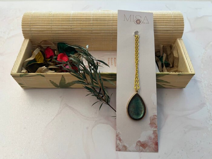 Necklace- Misa Droplet Pendant- Metallic Greenish Blue - Image 2