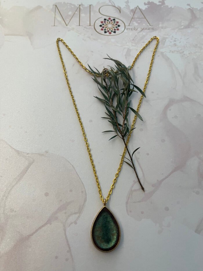 Necklace- Misa Droplet Pendant- Metallic Greenish Blue - Image 3