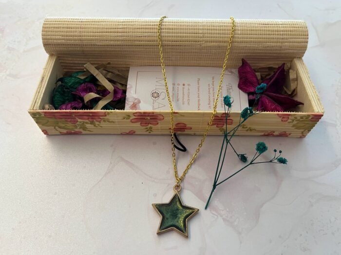 Necklace- Misa Night Star Pendant- Metallic Greenish Blue