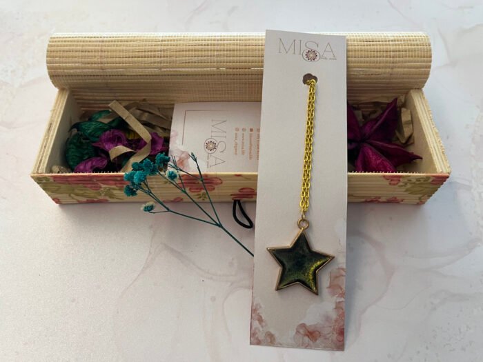 Necklace- Misa Night Star Pendant- Metallic Greenish Blue - Image 2