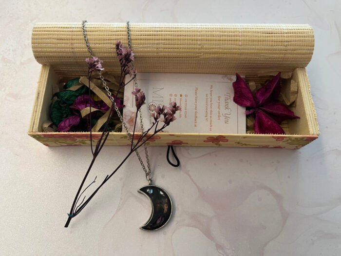 Necklace- Misa Crescent Pendant- Burgundy brown with foil sheen