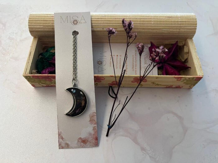 Necklace- Misa Crescent Pendant- Burgundy brown with foil sheen - Image 3
