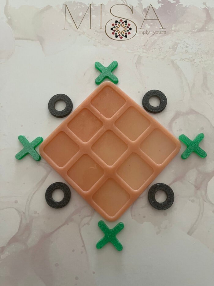 Misa Tic-Tac-Toe- Peach Base, Green 'X', Black 'O'
