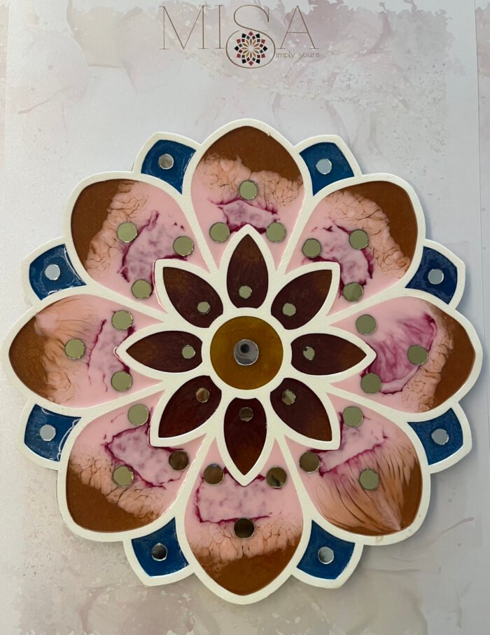 Misa Island Rangoli- Blue, Pink, Bronze and Gold Flower, Abhlas (mirrors) - Image 5
