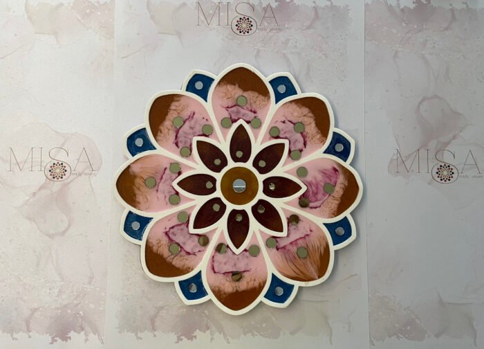 Misa Island Rangoli- Blue, Pink, Bronze and Gold Flower, Abhlas (mirrors) - Image 3