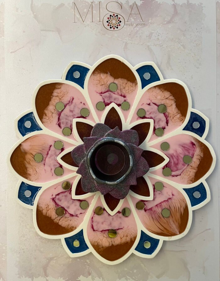 Misa Island Rangoli- Blue, Pink, Bronze and Gold Flower, Abhlas (mirrors) - Image 2