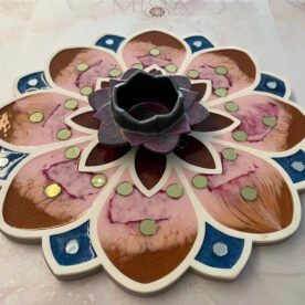 Misa Island Rangoli- Blue, Pink, Bronze and Gold Flower, Abhlas (mirrors) 3 island rangoli IR03 IMG 9193 scaled 1