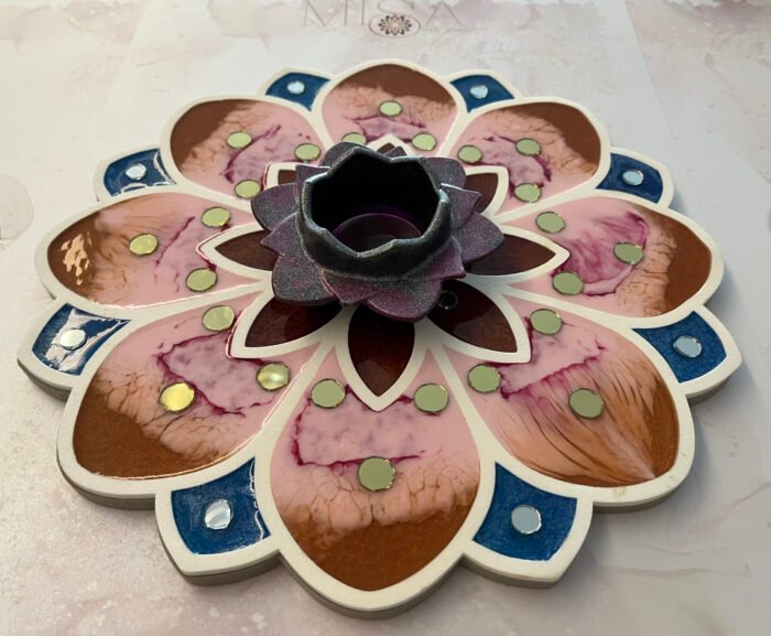 Misa Island Rangoli- Blue, Pink, Bronze and Gold Flower, Abhlas (mirrors)